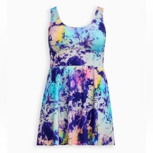 Torrid Wireless Long Length Swim Dress Tie Dye 1X